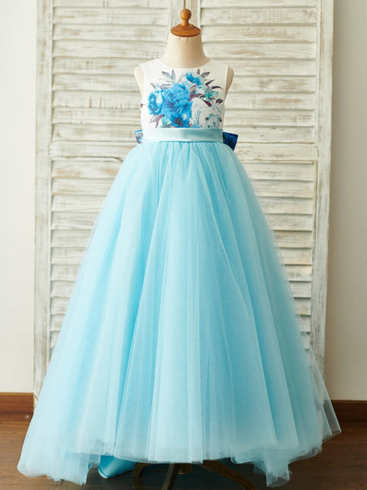 Duchesse-Linie/Princess-Linie Satin Tüll Bodenlanges Kleid (2003227804) 