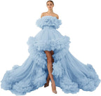 Rüschen-Tüll-Robe für Schwangerschafts-Fotoshooting, transparent, schulterfrei, Umstandsrobe, schwanger, Babyparty, Abschlussballkleid 