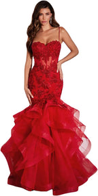 Damen Ballkleid mit Spitzenapplikation, Tüll, lang, Meerjungfrau-Stil, Rüschen, funkelnd, formelles Abendkleid 