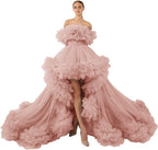 Rüschen-Tüll-Robe für Schwangerschafts-Fotoshooting, transparent, schulterfrei, Umstandsrobe, schwanger, Babyparty, Abschlussballkleid 
