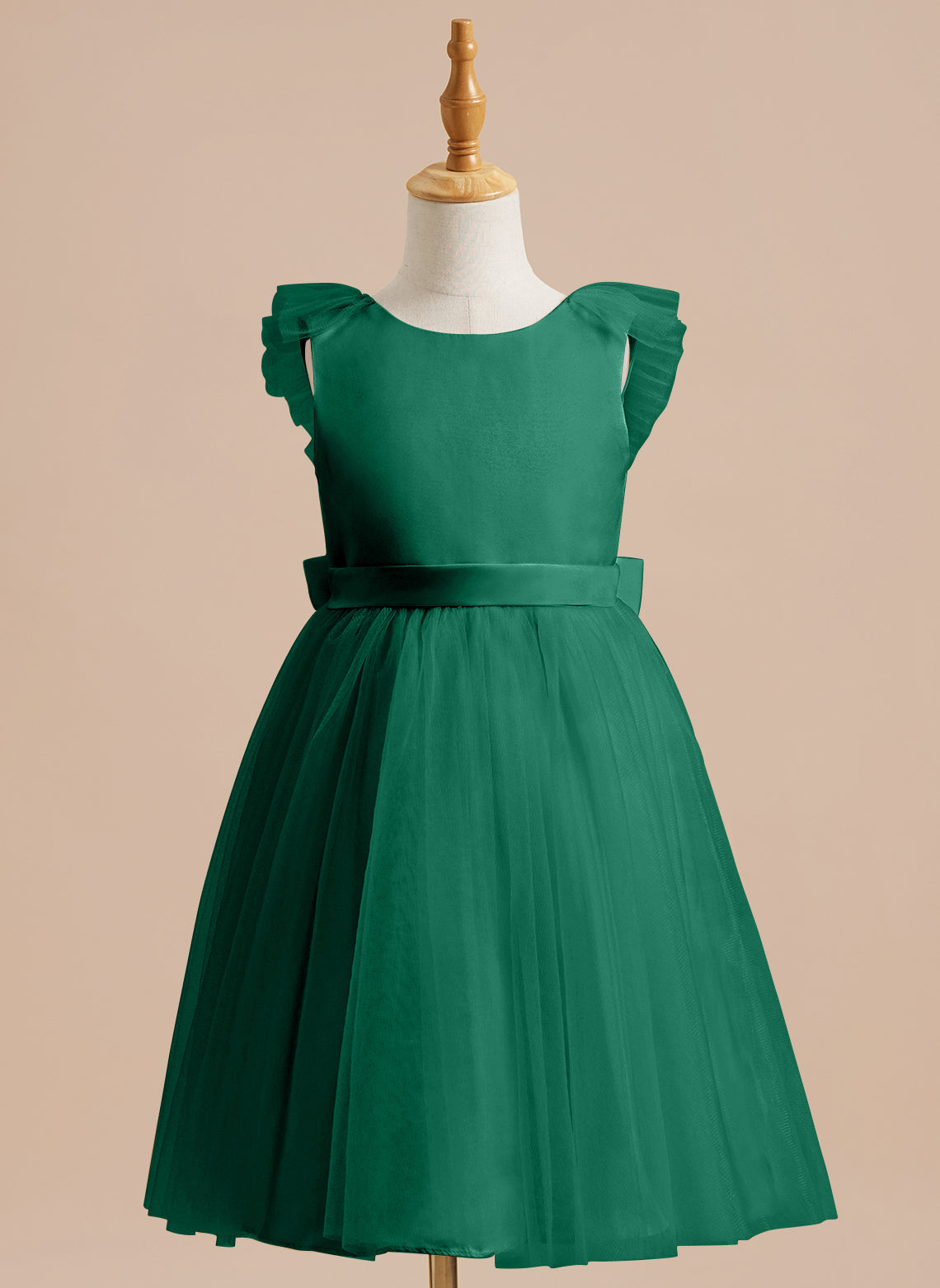 Knielanges A-Linien-Blumenmädchenkleid aus Satintüll 