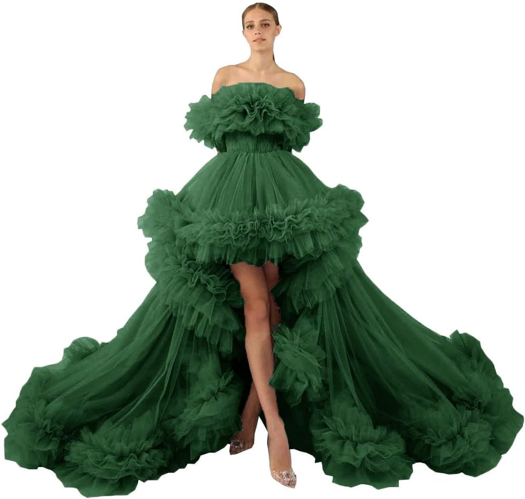 Rüschen-Tüll-Robe für Schwangerschafts-Fotoshooting, transparent, schulterfrei, Umstandsrobe, schwanger, Babyparty, Abschlussballkleid 