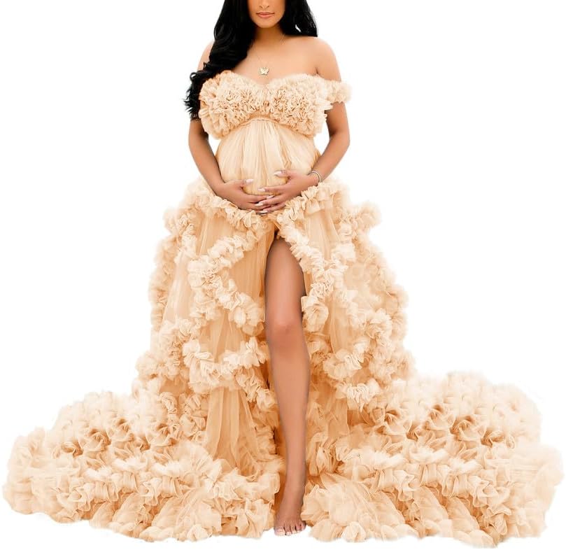 Tulle Dress for Maternity Photoshoot Puffy Ruffles Illusion Bridal Lingerie Bathgown SY055