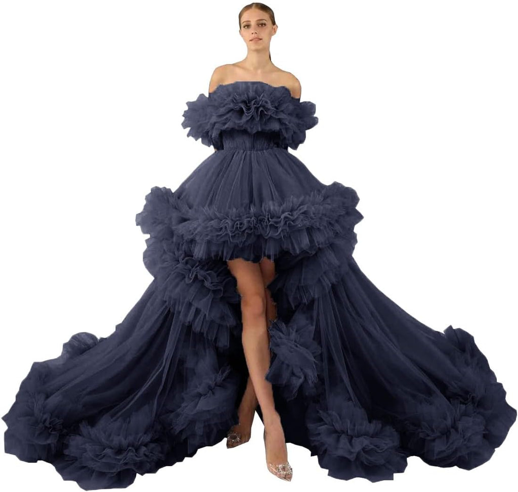 Rüschen-Tüll-Robe für Schwangerschafts-Fotoshooting, transparent, schulterfrei, Umstandsrobe, schwanger, Babyparty, Abschlussballkleid 
