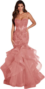 Damen Ballkleid mit Spitzenapplikation, Tüll, lang, Meerjungfrau-Stil, Rüschen, funkelnd, formelles Abendkleid 