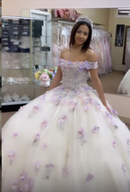 Impresionante vestido de quinceañera con apliques florales y hombros descubiertos, vestido de fiesta para dulces 16 Y4513
