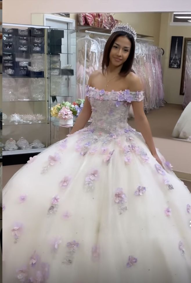 Impresionante vestido de quinceañera con apliques florales y hombros descubiertos, vestido de fiesta para dulces 16 Y4513