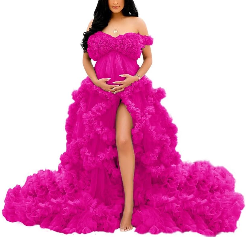 Tulle Dress for Maternity Photoshoot Puffy Ruffles Illusion Bridal Lingerie Bathgown SY055