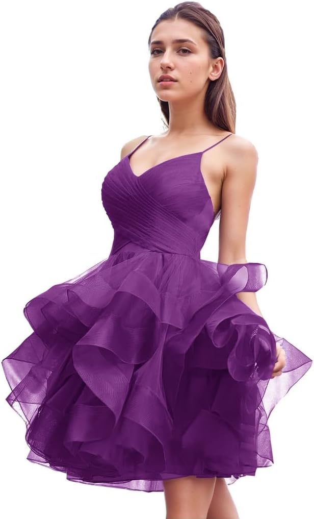 Vestido corto de tul con volantes para mujer, vestido de fiesta formal con escote en V y tutú para regreso a casa 