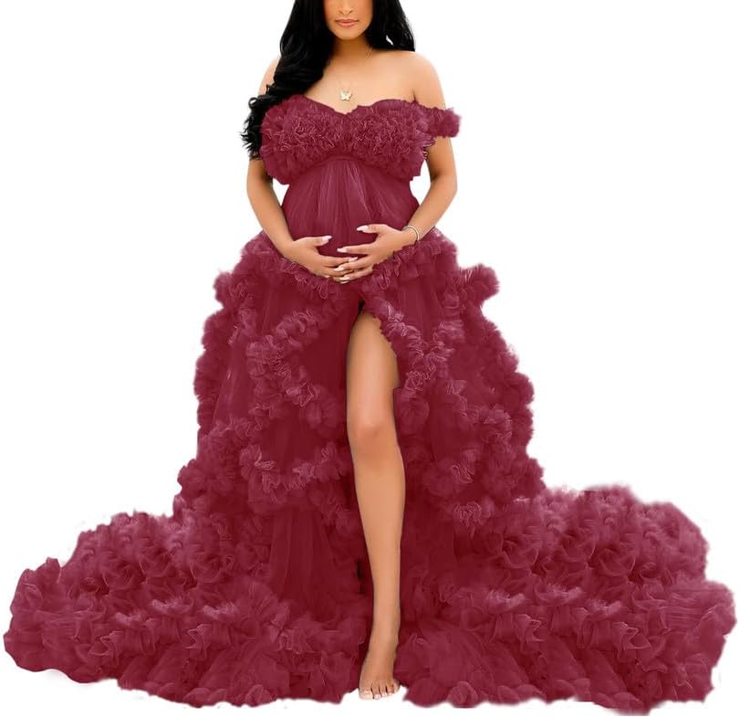 Tulle Dress for Maternity Photoshoot Puffy Ruffles Illusion Bridal Lingerie Bathgown SY055