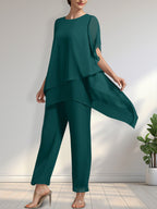 Vestido de gasa para madre de la novia, con escote redondo y largo hasta los tobillos, de mono/pantalón separado