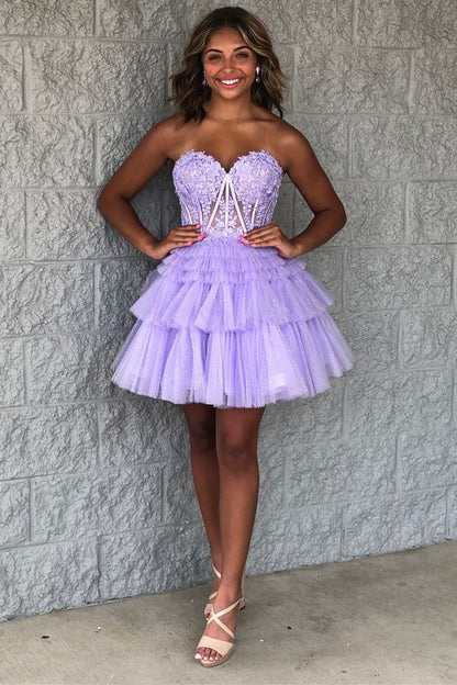 Ivy | Kurzes A-Linien-Heimkehrkleid aus Spitze mit Herzausschnitt