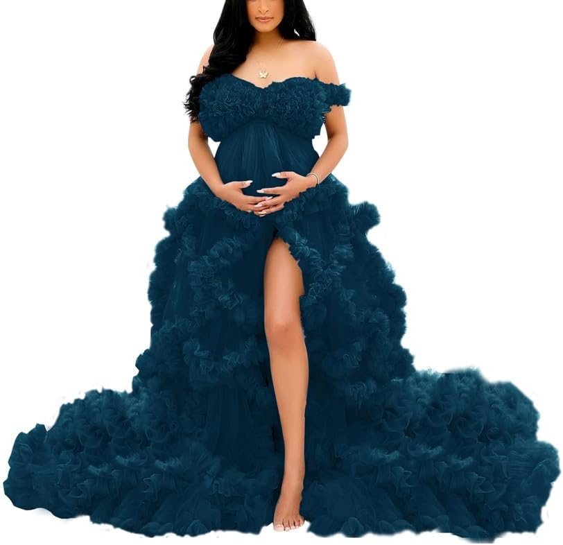 Tulle Dress for Maternity Photoshoot Puffy Ruffles Illusion Bridal Lingerie Bathgown SY055