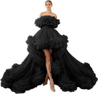 Rüschen-Tüll-Robe für Schwangerschafts-Fotoshooting, transparent, schulterfrei, Umstandsrobe, schwanger, Babyparty, Abschlussballkleid 