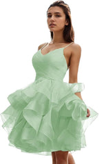 Vestido corto de tul con volantes para mujer, vestido de fiesta formal con escote en V y tutú para regreso a casa 