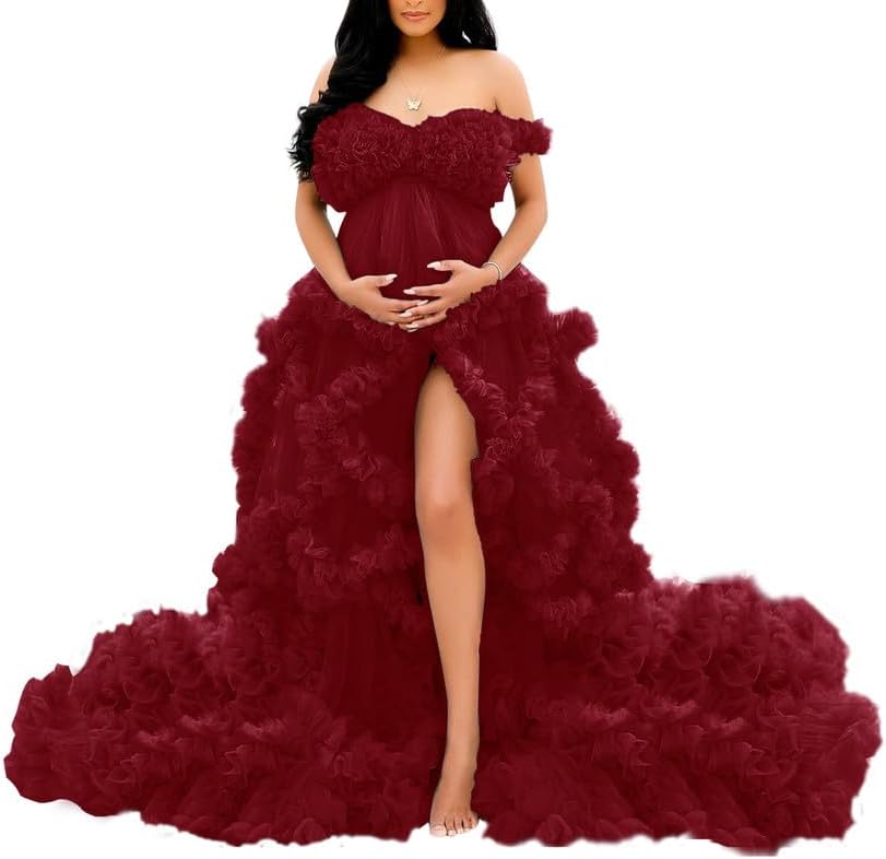 Tulle Dress for Maternity Photoshoot Puffy Ruffles Illusion Bridal Lingerie Bathgown SY055