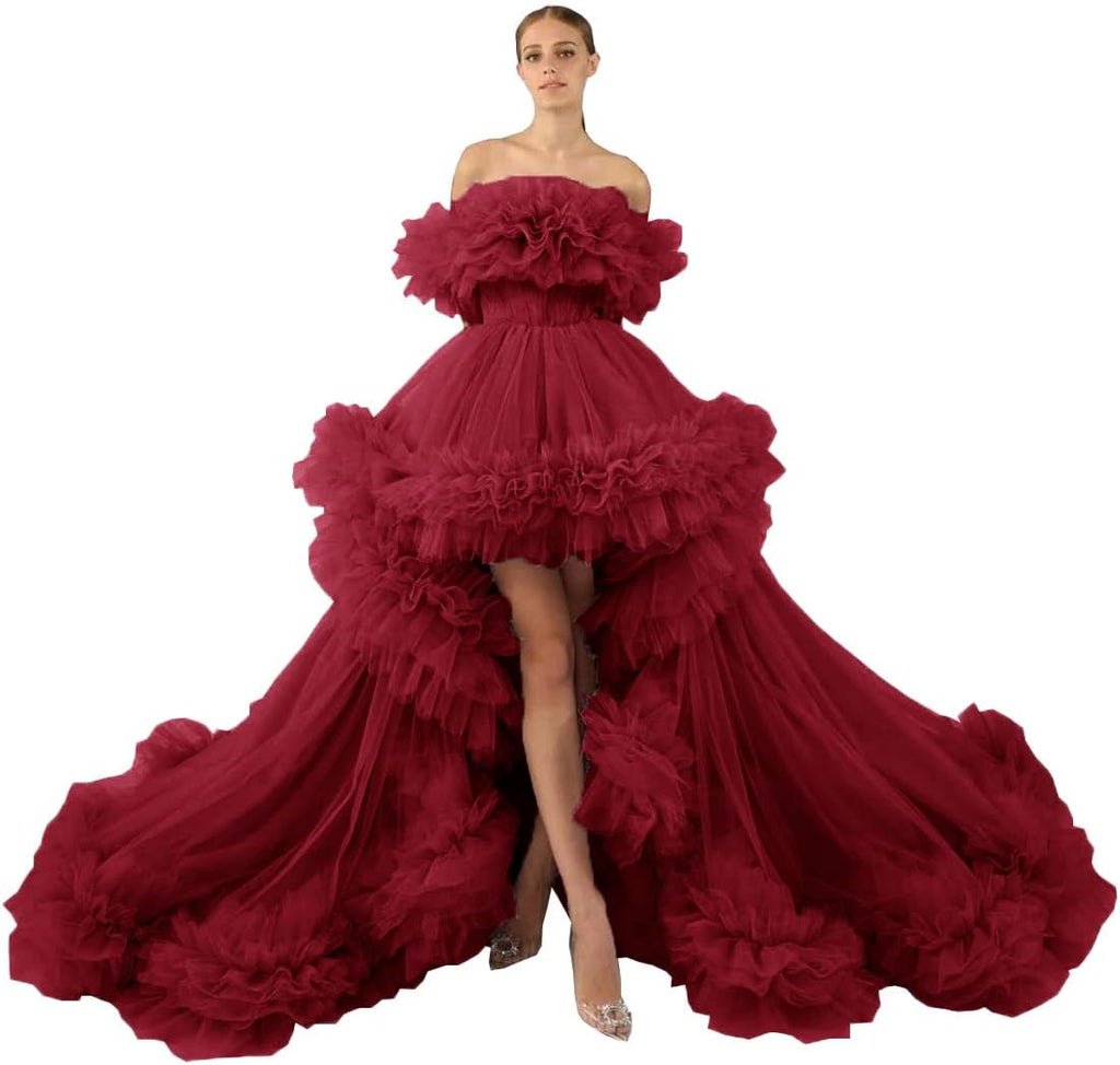 Rüschen-Tüll-Robe für Schwangerschafts-Fotoshooting, transparent, schulterfrei, Umstandsrobe, schwanger, Babyparty, Abschlussballkleid 