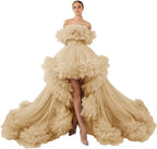 Rüschen-Tüll-Robe für Schwangerschafts-Fotoshooting, transparent, schulterfrei, Umstandsrobe, schwanger, Babyparty, Abschlussballkleid 