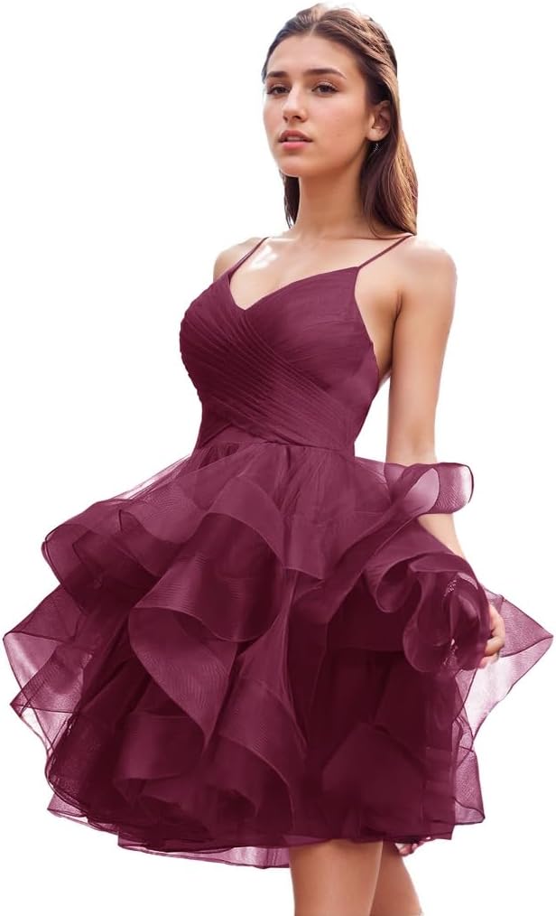 Vestido corto de tul con volantes para mujer, vestido de fiesta formal con escote en V y tutú para regreso a casa 