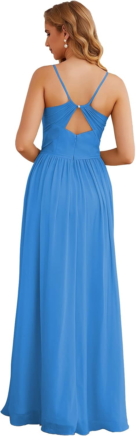 Vestidos de dama de honor con tirantes finos para mujer, de gasa, largos, formales, para fiesta y graduación 
