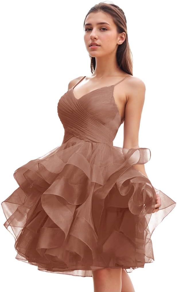 Women's Puffy Ruffle Short Homecoming Dress Tull Tutu Prom Dress V Neck Formal Party Gown