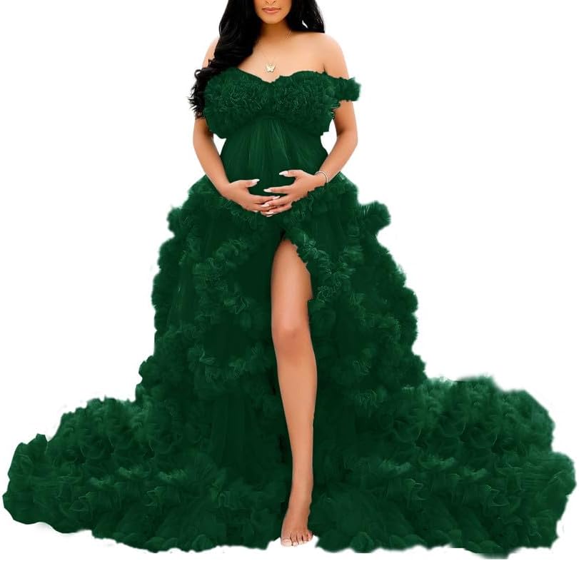 Tulle Dress for Maternity Photoshoot Puffy Ruffles Illusion Bridal Lingerie Bathgown SY055