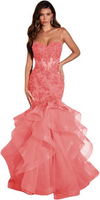 Damen Ballkleid mit Spitzenapplikation, Tüll, lang, Meerjungfrau-Stil, Rüschen, funkelnd, formelles Abendkleid 