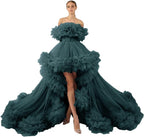 Rüschen-Tüll-Robe für Schwangerschafts-Fotoshooting, transparent, schulterfrei, Umstandsrobe, schwanger, Babyparty, Abschlussballkleid 