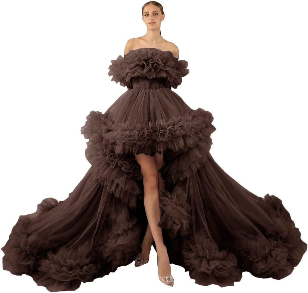 Rüschen-Tüll-Robe für Schwangerschafts-Fotoshooting, transparent, schulterfrei, Umstandsrobe, schwanger, Babyparty, Abschlussballkleid 