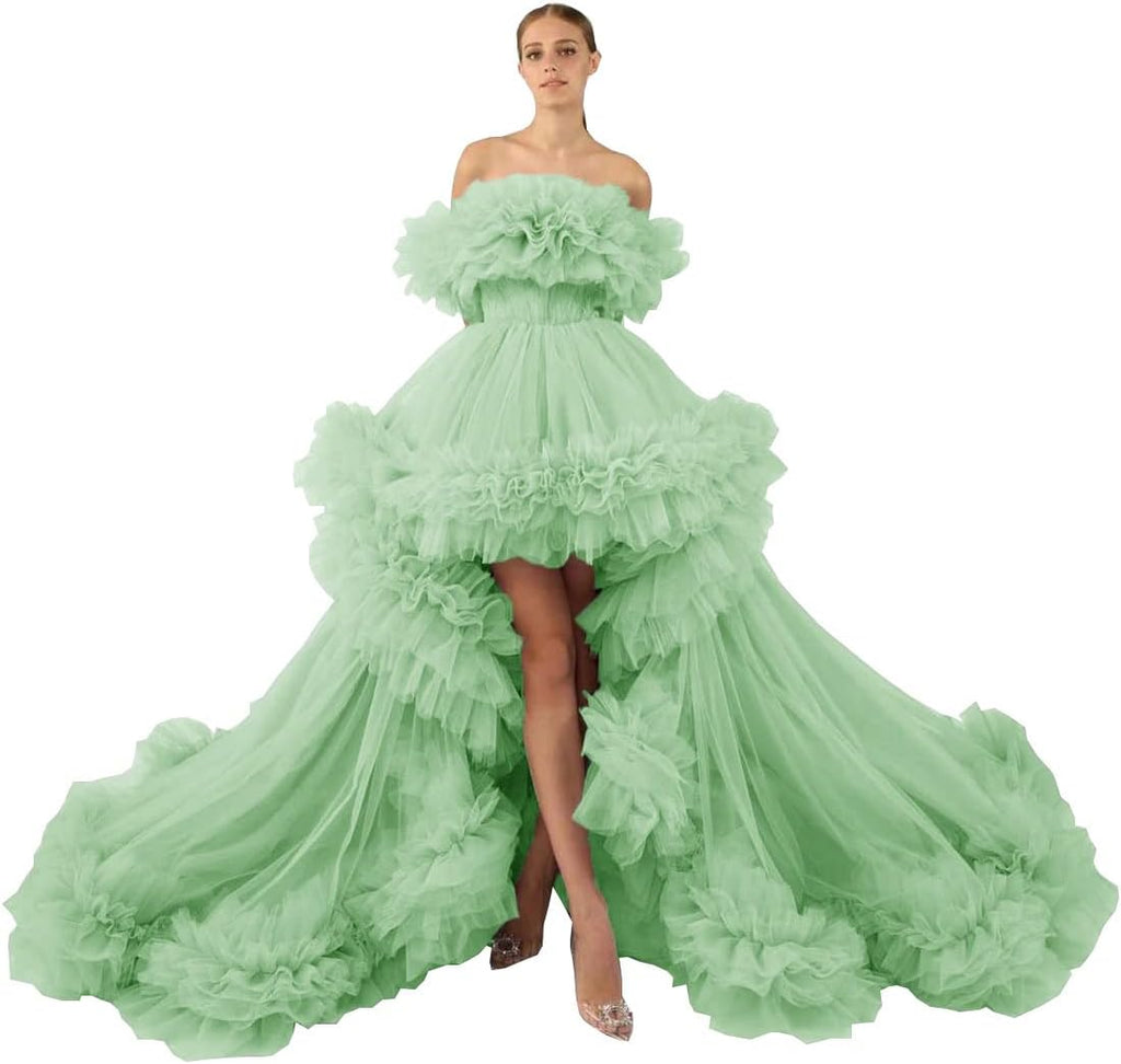 Rüschen-Tüll-Robe für Schwangerschafts-Fotoshooting, transparent, schulterfrei, Umstandsrobe, schwanger, Babyparty, Abschlussballkleid 