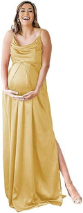 Spaghettiträger Umstandskleid Brautjungfernkleid für Fotoshooting Langes Satin Beinschlitz Schwangeres Abschlussball Partykleid 