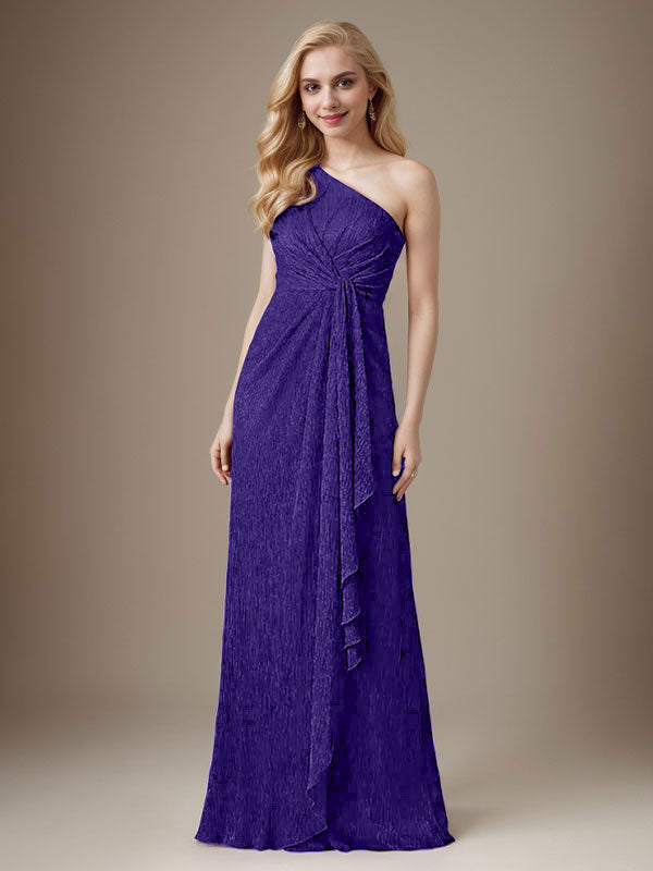Vestido de madre de la novia con un solo hombro de malla metálica y corte rubí