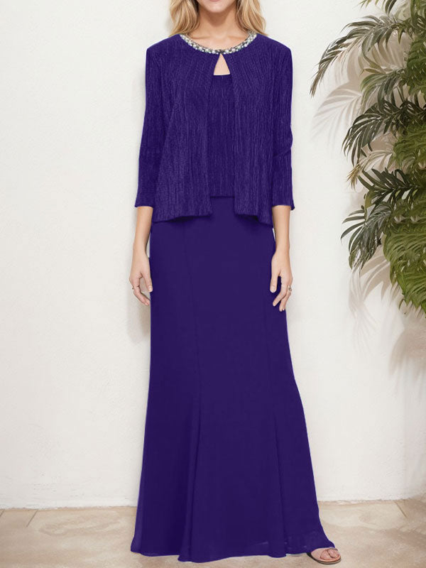 Vestido de dos piezas con efecto metálico y chaqueta