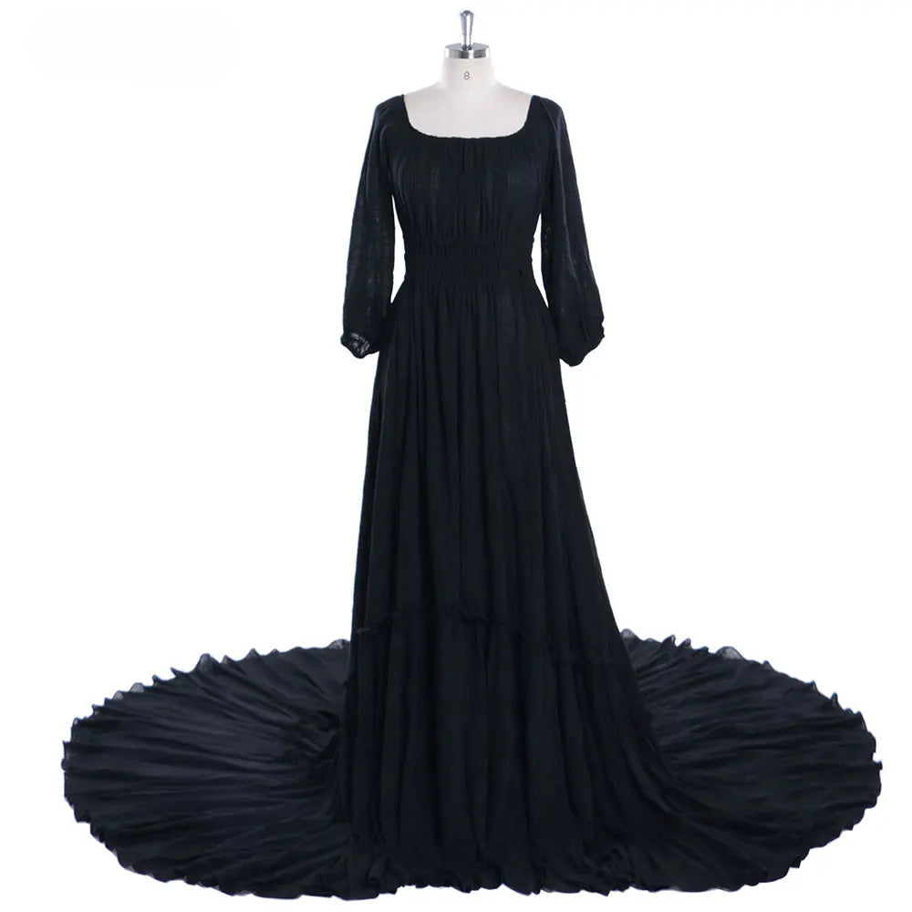 Vestido de maternidad de algodón con hombros descubiertos, mangas largas y cuello redondo para sesión de fotos, baby shower, para embarazadas, Sunnderly 2025 