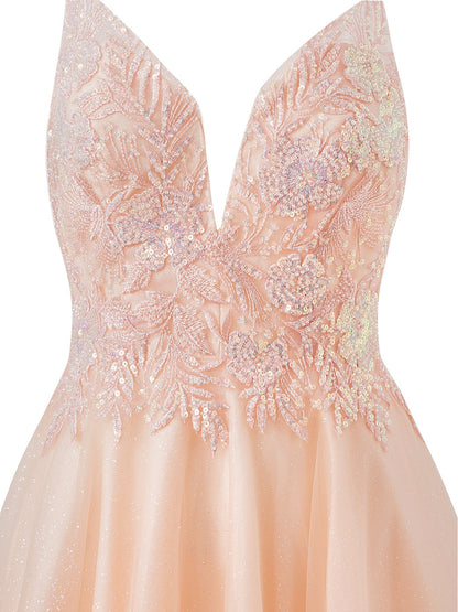 Grace | A-line Short Spaghetti Strap Glitter Tulle Homecoming Dress