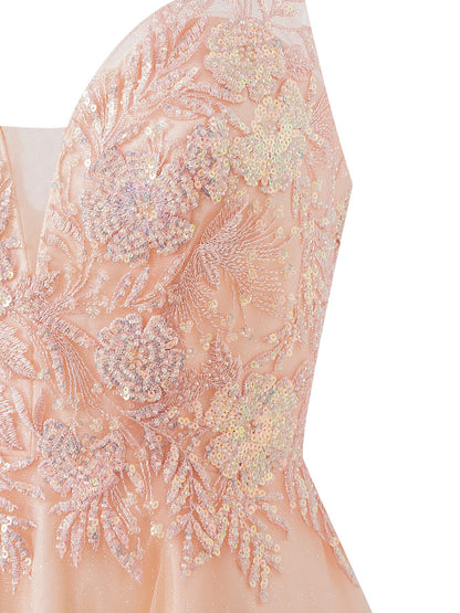 Grace | A-line Short Spaghetti Strap Glitter Tulle Homecoming Dress