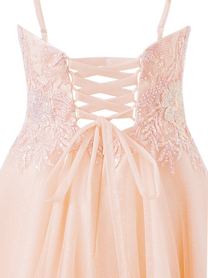 Grace | A-line Short Spaghetti Strap Glitter Tulle Homecoming Dress