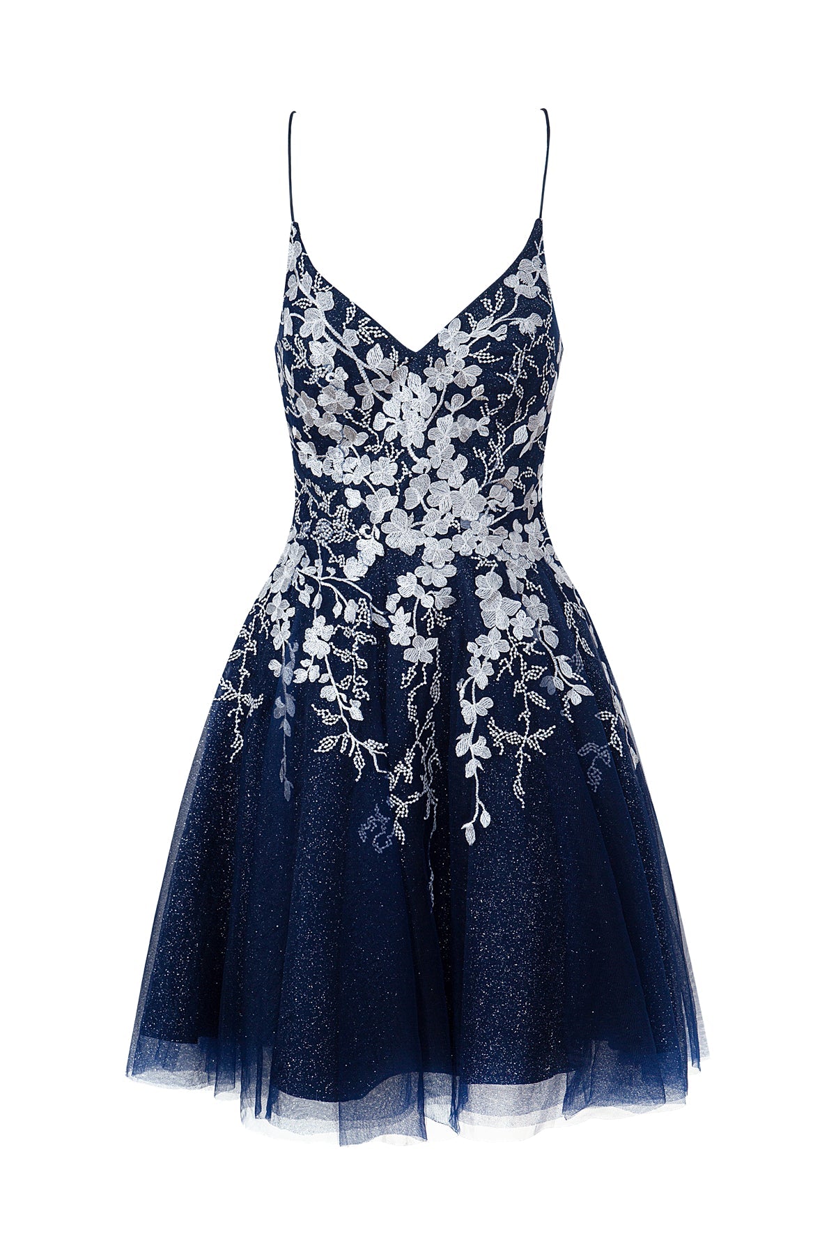 Bella | Vestido corto de fiesta Aline de tul brillante con apliques