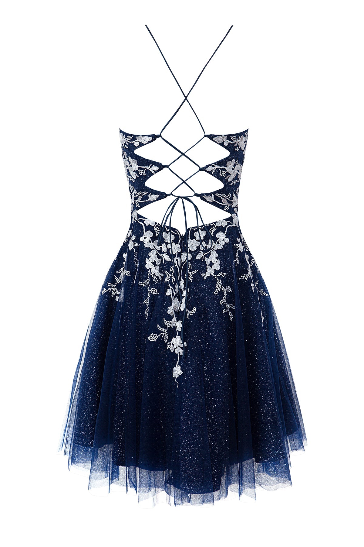 Bella | Vestido corto de fiesta Aline de tul brillante con apliques