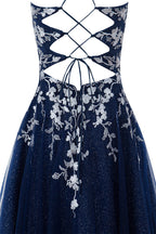 Bella | Vestido corto de fiesta Aline de tul brillante con apliques