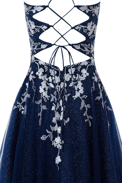 Bella | Vestido corto de fiesta Aline de tul brillante con apliques