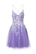 Bella | Vestido corto de fiesta Aline de tul brillante con apliques