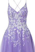 Bella | Vestido corto de fiesta Aline de tul brillante con apliques