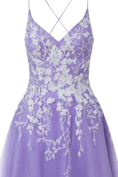 Bella | Vestido corto de fiesta Aline de tul brillante con apliques