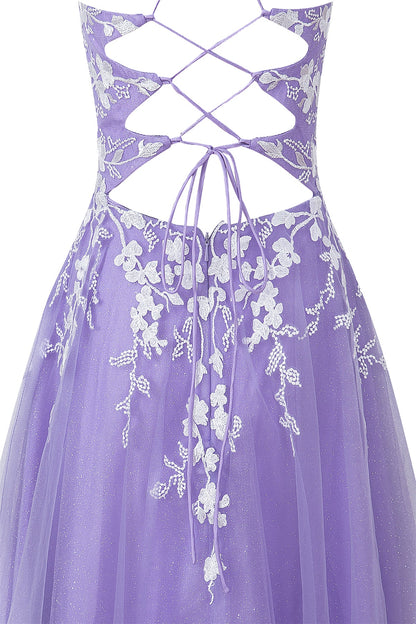 Bella | Vestido corto de fiesta Aline de tul brillante con apliques