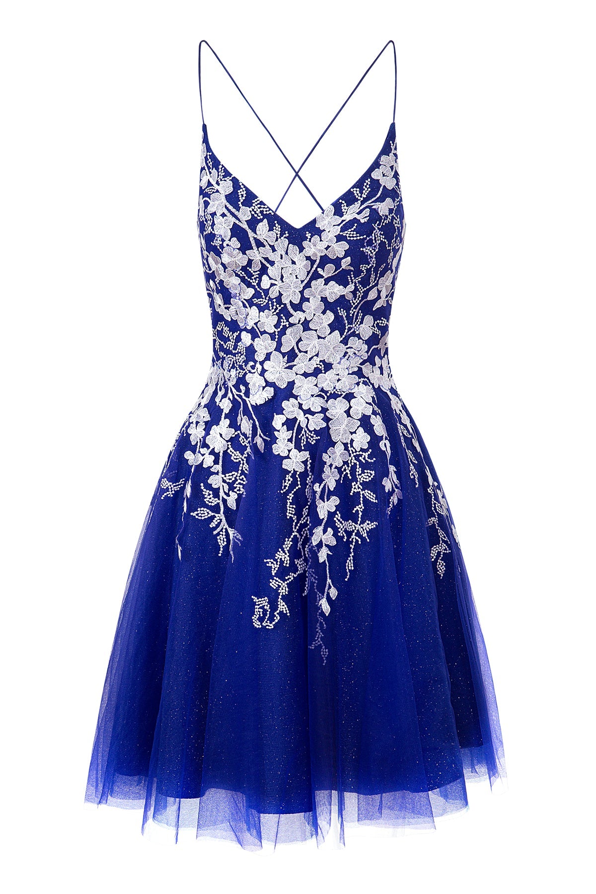 Bella | Vestido corto de fiesta Aline de tul brillante con apliques
