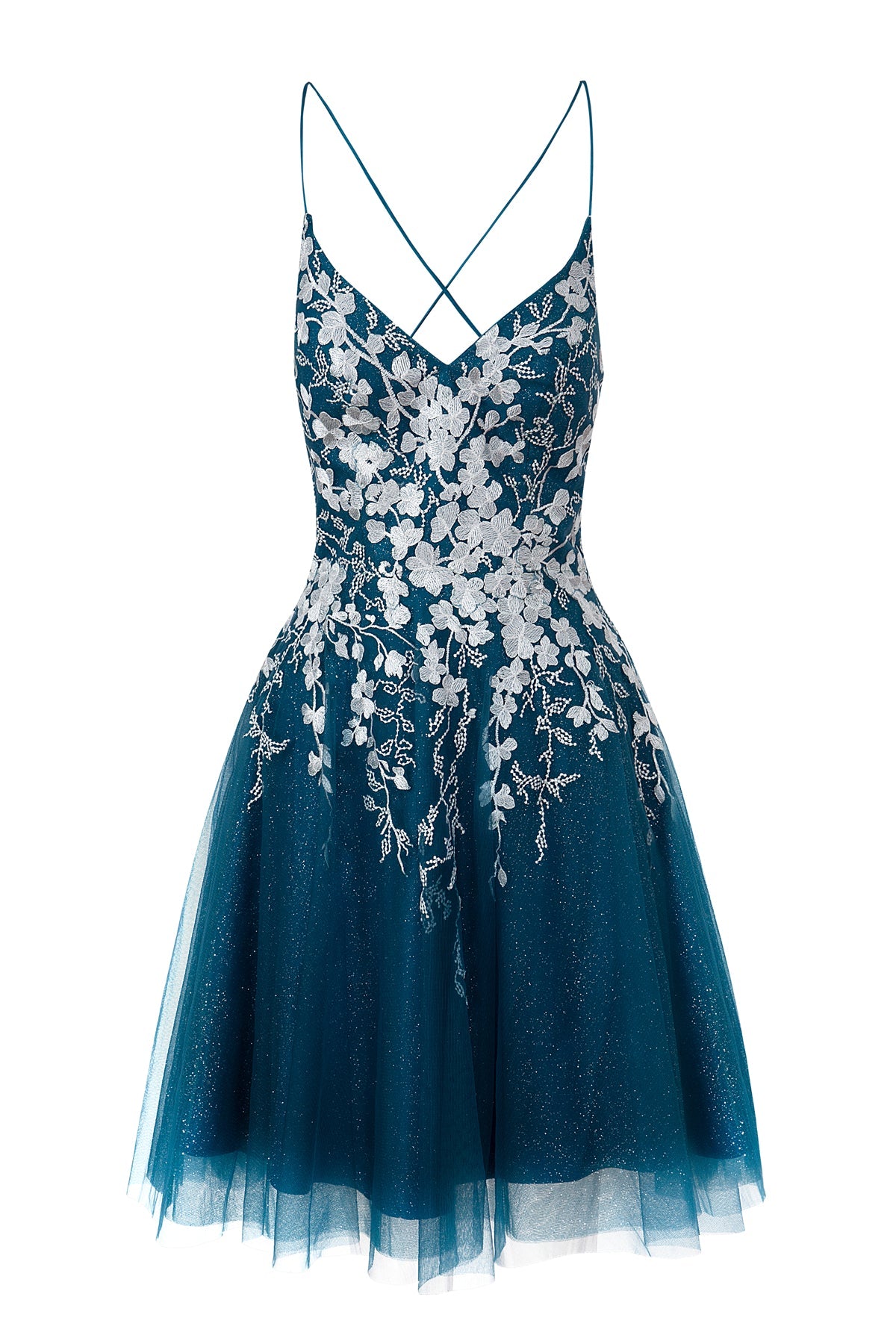 Bella | Vestido corto de fiesta Aline de tul brillante con apliques