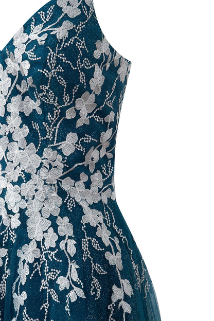 Bella | Vestido corto de fiesta Aline de tul brillante con apliques