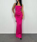 Vestido de fiesta largo sexy rosa intenso con escote en V y espalda descubierta Y7894