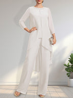 Vestido de gasa para madre de la novia con lentejuelas y abalorios, largo hasta el suelo y mono/pantalón separado